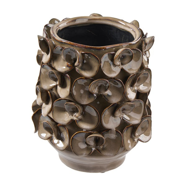 Keramik Vase Blattstruktur braun klein