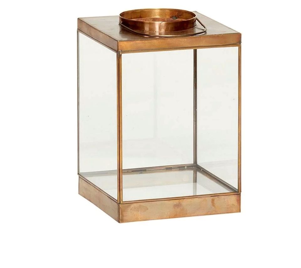 Hübsch Laterne mit Griff Messing Glas Schmal Höhe 30 cm