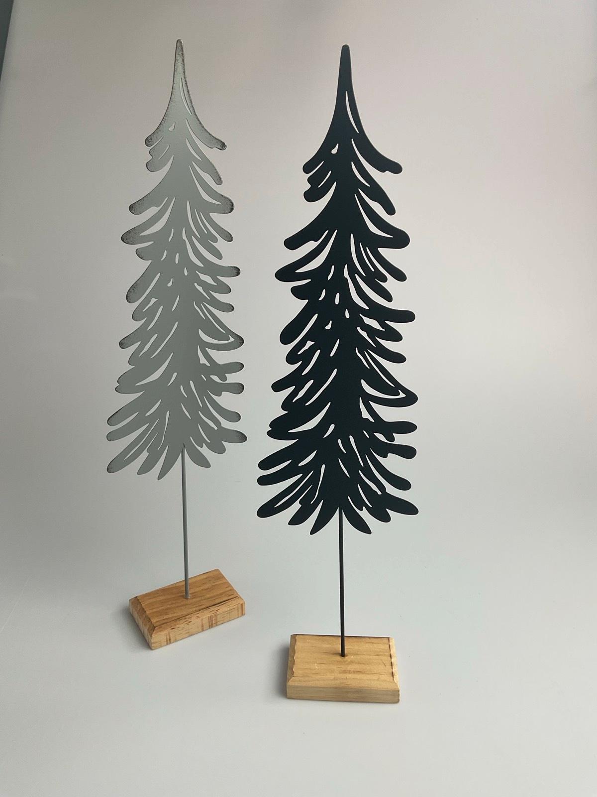 Florissima Metalltanne grau auf Holzfuß H 46 cm B 12
