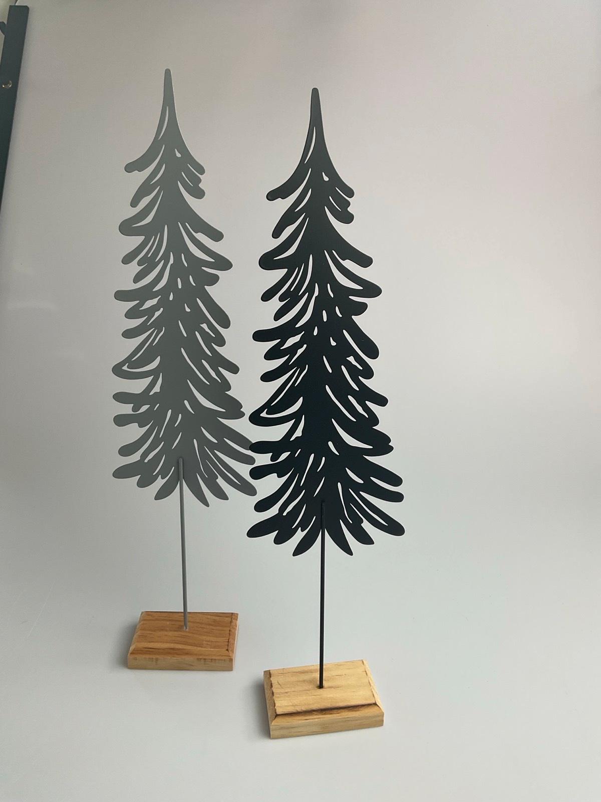 Florissima Metalltanne grau auf Holzfuß H 46 cm B 12