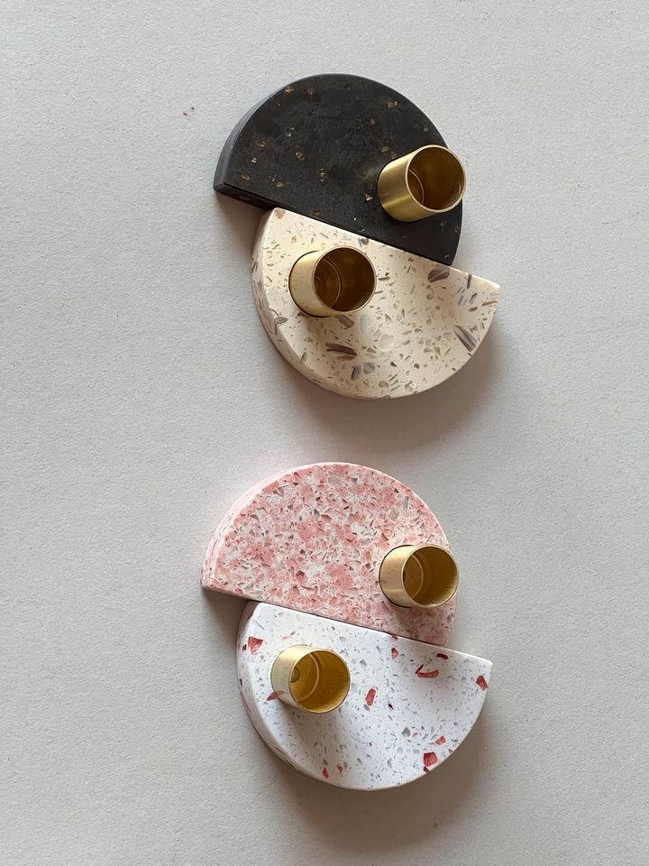 Hübsch Kerzenhalter Terrazzo 2er Set