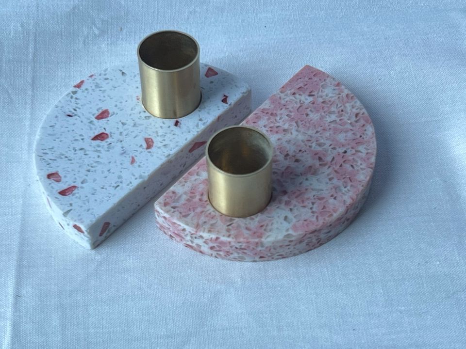 Hübsch Kerzenhalter Terrazzo 2er Set