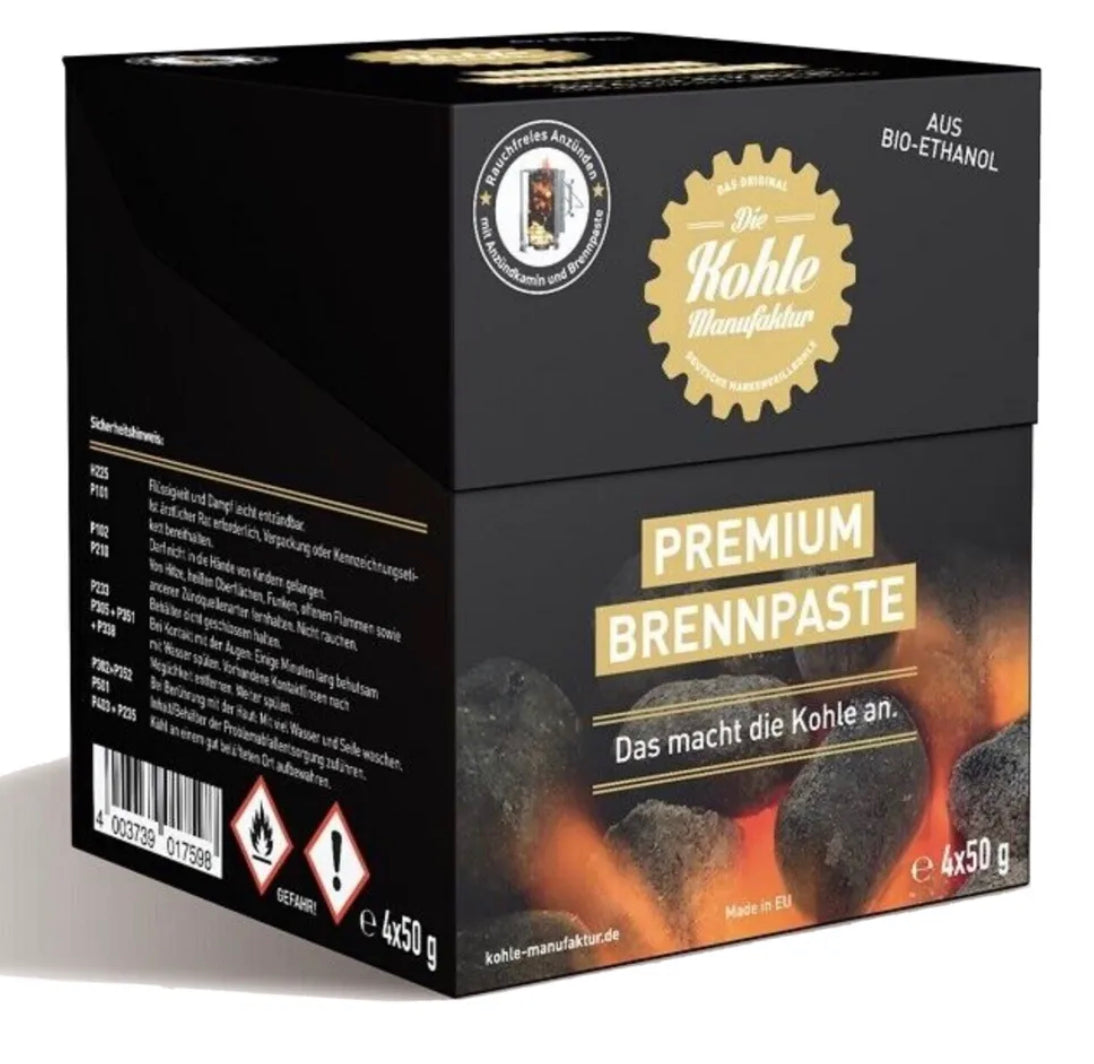 KohleManufaktur Brennpaste 4x50g, Premium Brennpaste aus BIO-Ethanol