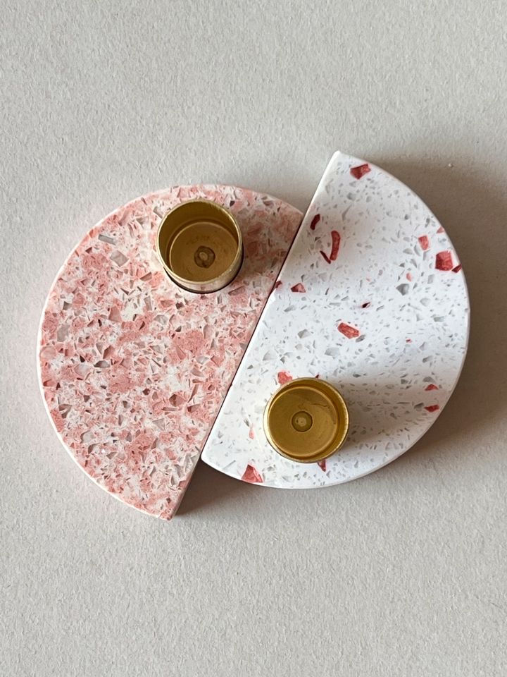 Hübsch Kerzenhalter Terrazzo 2er Set