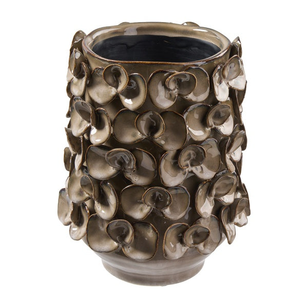 Keramik Vase Blattstruktur braun