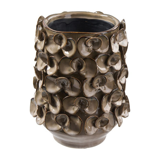 Keramik Vase Blattstruktur braun