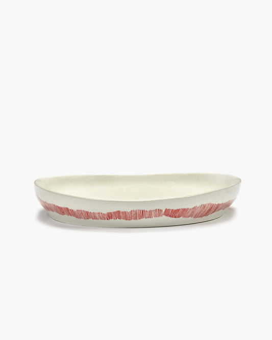 Serax Servierplatte M weiss - rote Streifen Feast
