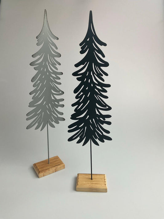 Florissima Metalltanne grau auf Holzfuß H 46 cm B 12
